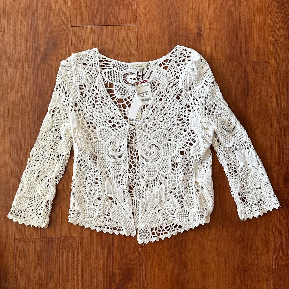 Capri White Crochet Tie-Front Cover Up Blouse